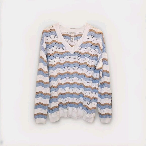 studio 1886 Sweaters - Studio 1886 Sweater Women's Size XL Blue Beige Ivory Cottagecore Light Academia